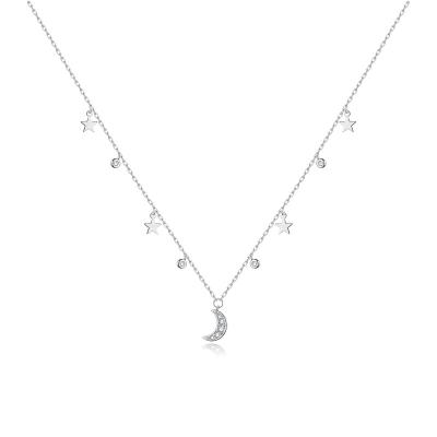 China Trendy Fashion Design Zircon Moon And Stars 925 Sterling Silver Necklace For Boys And Girls for sale