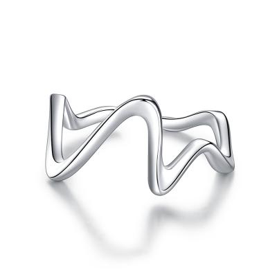 China FASHIONABLE Minimalism 925 Sterling Silver Resizable Wave Ring For Men And Women for sale