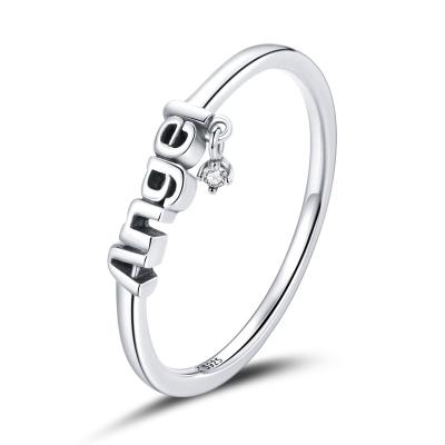 China TRENDY Custom Design Letter Angel With Cubic Zirconia Pendant Silver Small Ring 925 Sterling Silver for sale