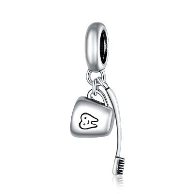 China Cute TRENDY 925 Sterling Silver Toothbrush and Mug DIY Charm Pendant Gift for Kids for sale