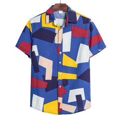 China 100% Polyester Summer Loose Mens Short Sleeve Shirt Printed Casual Mens Shirt for sale