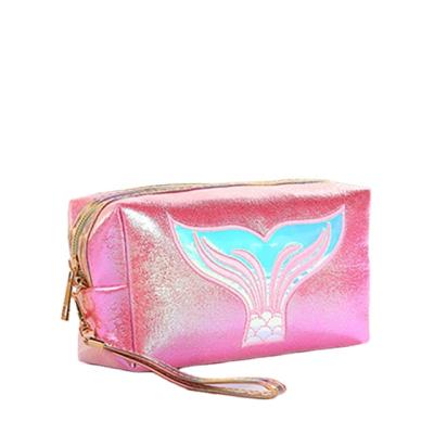 China Fashion Sandro Custom Pink Holographic Pvc Cosmetic Bag Makeup Box For Women Travel Office for sale