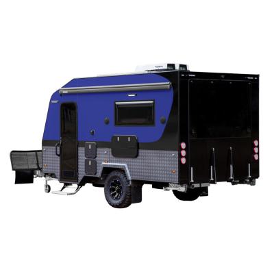 China Huge Storage Space 2020 12FT Customized rv Toy Hauler Travel Trailer With Rear Folding Door For Sale for sale