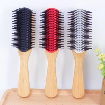 China Detangling Private Label Hair Scalp Massage Comb Hair Salon Styling Comb 9 Row Wooden Denman Sweep Nine Row Comb for sale