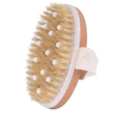 China All Natural Hot Selling Natural Boar Stiffen Wooden Shower Scrubber Dry Skin Oval Body Brush Bath Brush For Anti Cellulite for sale