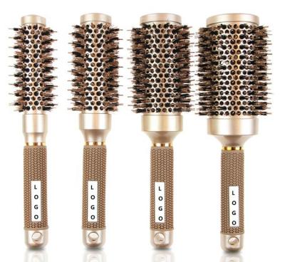 China Custom Logo Waterproof Round Brush Boar Bristle Nano Gold Thermal Ceramic Ionic Hair Brush for sale