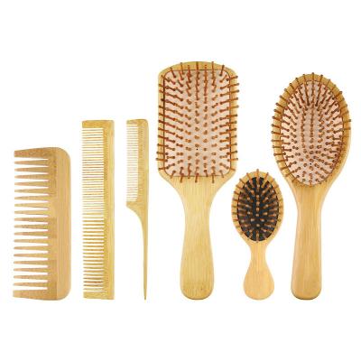 China 6PCS Palette Natural Bamboo Hair Brush Set Wooden Combs For Women Men Bubble Detangling Brush for sale