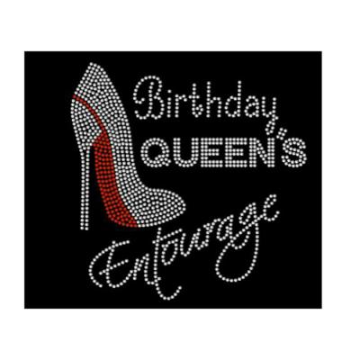 China Wholesale Flatback Birthday Queen Entourage Heel Rhinestone Transfer Design Custom for sale