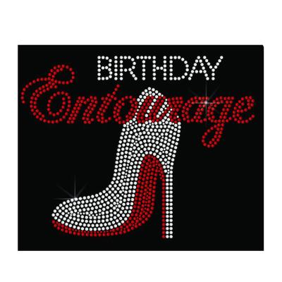 China Wholesale Flatback Birthday Entourage Rhinestone Heat Transfer Decal Stiletto Iron On for sale