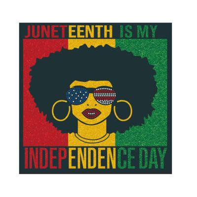 China Wholesale Flatback JuneTeenth Is My Girl Independence Day Glitter Vinyl Heat Transfer Rhinestone Iron On Template For T Shirt for sale