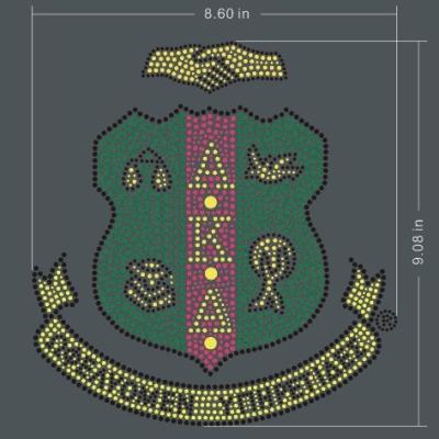 China Custom Green Flatback AKA Pink Sorority Shield Bling Rhinestone Heat Transfer for sale