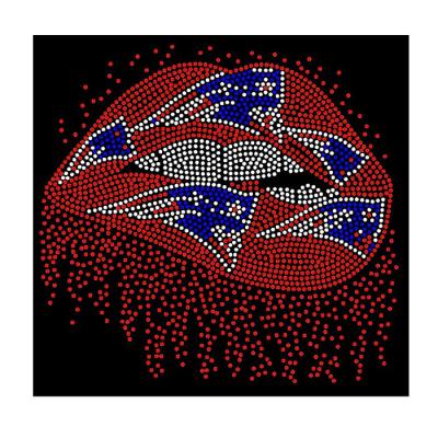 China Custom Flatback hotfix stones patriots lips dripping stones football rhinestone transfer for t-shirt wholesale for sale