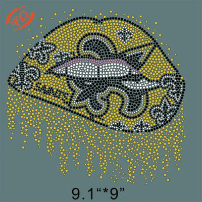 China Factory Wholesale Bling Custom Flatback Saints Lips Rhinestone Transfer Iron On For Clothes for sale