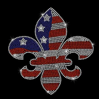 China Custom Bling Bling American Flag Flatback Fleur De Lis USA Stone Heat Iron On Transfer for sale