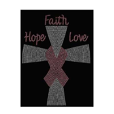 China Flatback Iron On Crystal Cross Faith Hope Love Custom Rhinestone Transfer For T-shirt Apparel for sale