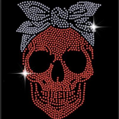 China Custom Wholesale Flatback Skull With Headscarf Rhinestone Bling Heat Transfer for sale