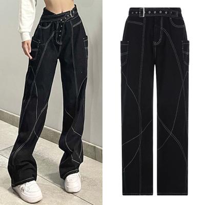 China 2022 Spring Summer QUICK DRY QUICK DRY Trends Loose High Waist Friend Pants Black Jeans Women Cargo Pants for sale