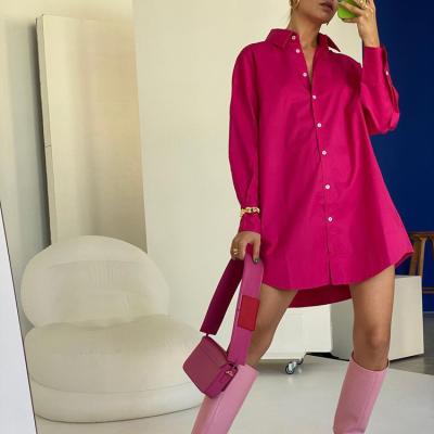 China 2022 Pink Long Sleeve Cotton Long Sleeve Casual Oversized Office Tending Elegant Women's Shirt Loose Blouses for sale