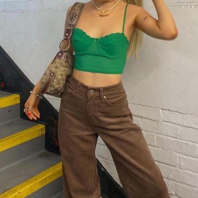 China 2022 New Arrivals Summer New Arrivals Sexy Green Lace Camisoles Sexy Casual Crop Tops For Women for sale