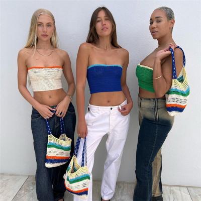 China Viable Beach Patchwork Summer Vacation Hot Knitting Tube Tops Bandage Sexy Women's Tank Tops for sale