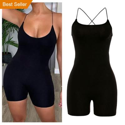 China 2021 Wholesale QUICK DRY Women Spaghetti Straps Sexy Halter Bodycon Overalls High Quality Fitness Backless Overalls for sale