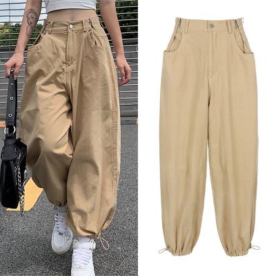 China Solid Waisted Streetwear Drawstring Top Loose Waisted Casual Fashion Womens Cargo Pants Fast Viable Women's Top for sale