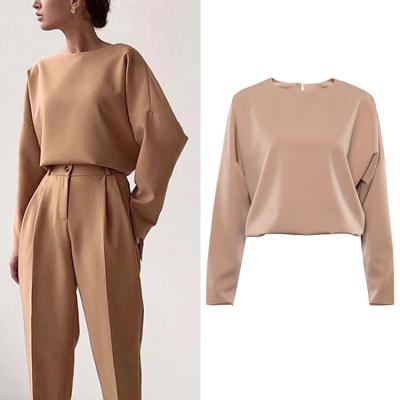 China Fashionable Winter Breathable Autumn Casual Women Tops 2021 Classic French Style Breathable O-neck Long Sleeve T-shirt Women Blouses for sale