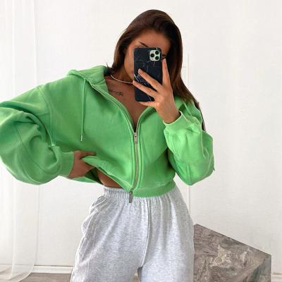 China Autumn Winter Viable Viable 2021 New Trend Streetwear Jackets Long Sleeve Hoodie Sweatshirts Green Wholesale Zipper Up Crop Top Hoodie for sale