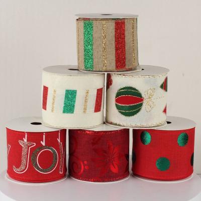 China Christmas Xmas Luxury Plaid Cable Edge Bright Christmas Cable Ribbon For DIY Gift Decoration for sale