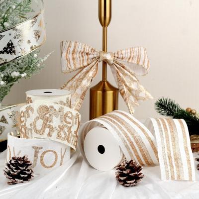 China CHRISTMAS Customized Printing Pattern Christmas Decoration Ribbon Polyester Wired Ribbon Christmas For Decoration for sale