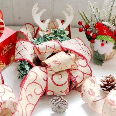 China Holiday decoration & Polka Dot Christmas Tree Ribbon Christmas Tree Ribbon Garland Printed by Christmas Gift Merry Christmas Ribbon Canvas Hangers Decoration with Cable Edge for sale