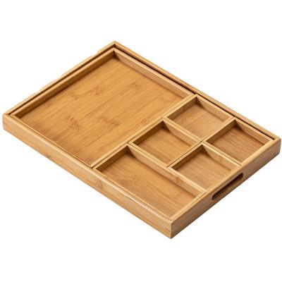 China China Retro Rectangular Bamboo Multigrid Tray Storage Box Multigrid Cake Storage Box Household Nut Mixing Tray Household Nut Candy Dining Placement for sale