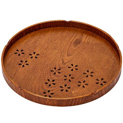 China Sustainable Bamboo Tea Tray Cherry Pattern Round And Rectangle Smooth Choice Tray For Tea Sets for sale