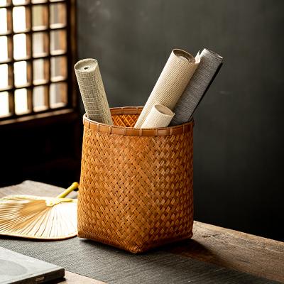 China Viet Nam Chinese Style Bamboo Strips Woven Basket For Clothes Dirty Paper Roll High Density Basket for sale