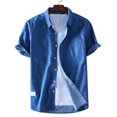 China High quality new fashion anti-pilling men's casual cotton square collar vented summer men's denim shirt for sale