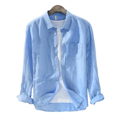 China OEM Anti-Pilling Canvas Shirt Retro Long Sleeve Casual Bumping Shirt Men Slim Fit Stand Collar for sale