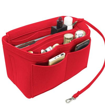 China Durable Hot Seller 3mm Purse Organizer Felt Bag Insert Organizer Felt Makeup Bag Red Women Cosmetic Bag for sale