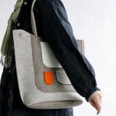 China Normcore/Minimalist Felt Tote Shopping Shoulder Bag With Pockets for sale