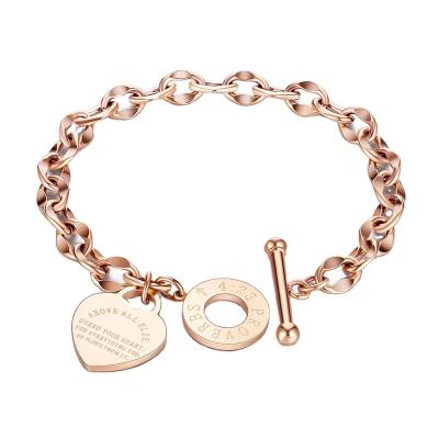 China Romantic Hot Sale Factory Custom Heart Pendant Rose Gold Plated Love Chain Bracelet Women Jewelry For Party for sale