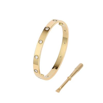 China 2022 Stocked Fashion Jewelry 18K Gold Plated 316l Titanium Steel Bracelet With Zircon For Lady Love Screw Bangle Men for sale