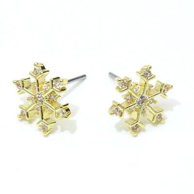 China TRENDY Women Wedding Accessories Simple Bridal Stainless Steel Zirconia 18K Gold Plated Tiny Snowflake Flower Stud Earrings for sale