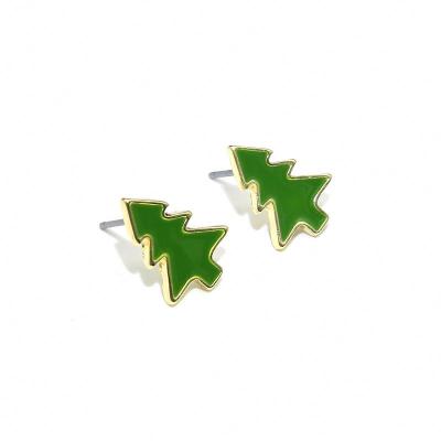 China TRENDY Fancy Enamel Hypoallergenic Christmas Tree Stud Green Gold Plated Earrings For Women Fashion Jewelry Christmas Gifts for sale