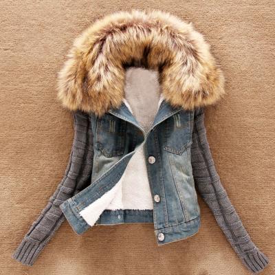 China PLUS SIZE Women's Winter Anti-wrinkle Denim Jacket Lambswool Cowboy Coats With Fur Collar Long Sleeves Warm Coat Outwear for sale