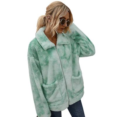 China Women's woolen jacket women's plush zipper long sleeve jacket woolen jacket sports sweater breathable warm dye tie for sale