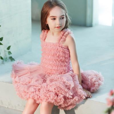 China Breathable Chiffon Tulle Ruffle Summer Flower Pink Ballet Lace Kids Princess Tutu Party Dresses Soft Dress Girls for sale