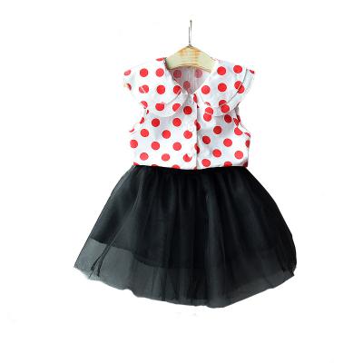 China Cute Sleeveless White Polka Dot Fashion Casual Worsted Top and Skirt Dress Sets Summer Two Piece Babies for sale