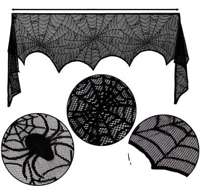 China Modern Halloween Decoration 18X96 Inches Black Cobweb Fireplace Mantel Scarf Lace Cover For Halloween Party Banquet for sale