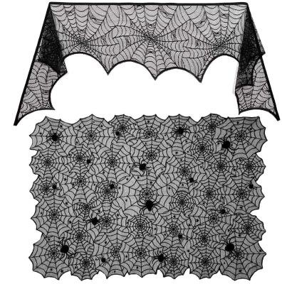 China Modern 18 Inchx96 Inch Halloween Lace Cobweb Fireplace Mantle Scarf Cover Rectangular Black Tablecloth Halloween Party Party for sale