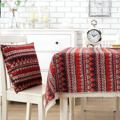 China High Quality Bohemian Waterproof Lacy Home Kitchen Table Cover Soft Stripe Color Cotton Tablecloth Dining Multi Sizes for sale