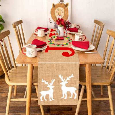 China Christmas Print Joy Table Runner Burlap Christmas Table Runner for Xmas Holiday Family Gathering Dinner Table Decorations for sale